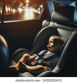 Em bé ngồi thoải mái trong ghế an toàn trẻ em trên ô tô được lắp ngược chiều