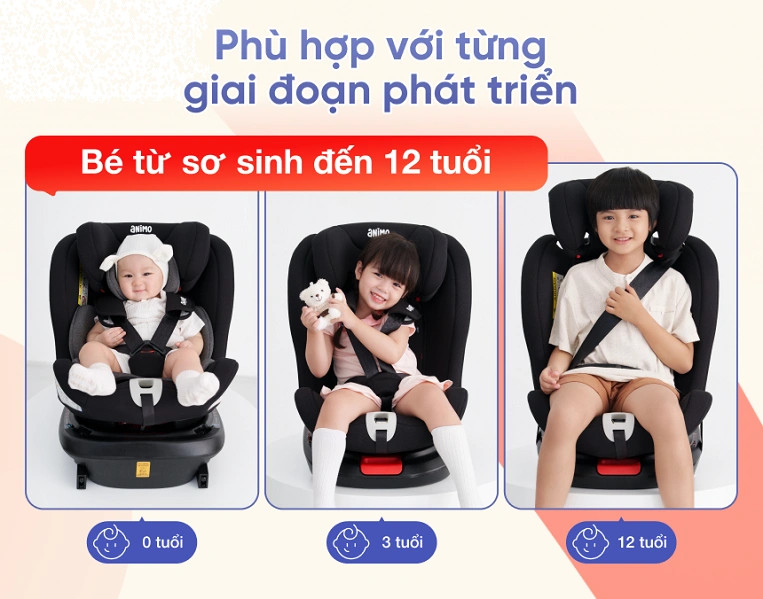 Ghế ngồi ô tô cho bé 1 tuổi thương hiệu Animo OneFit đạt tiêu chuẩn Châu Âu