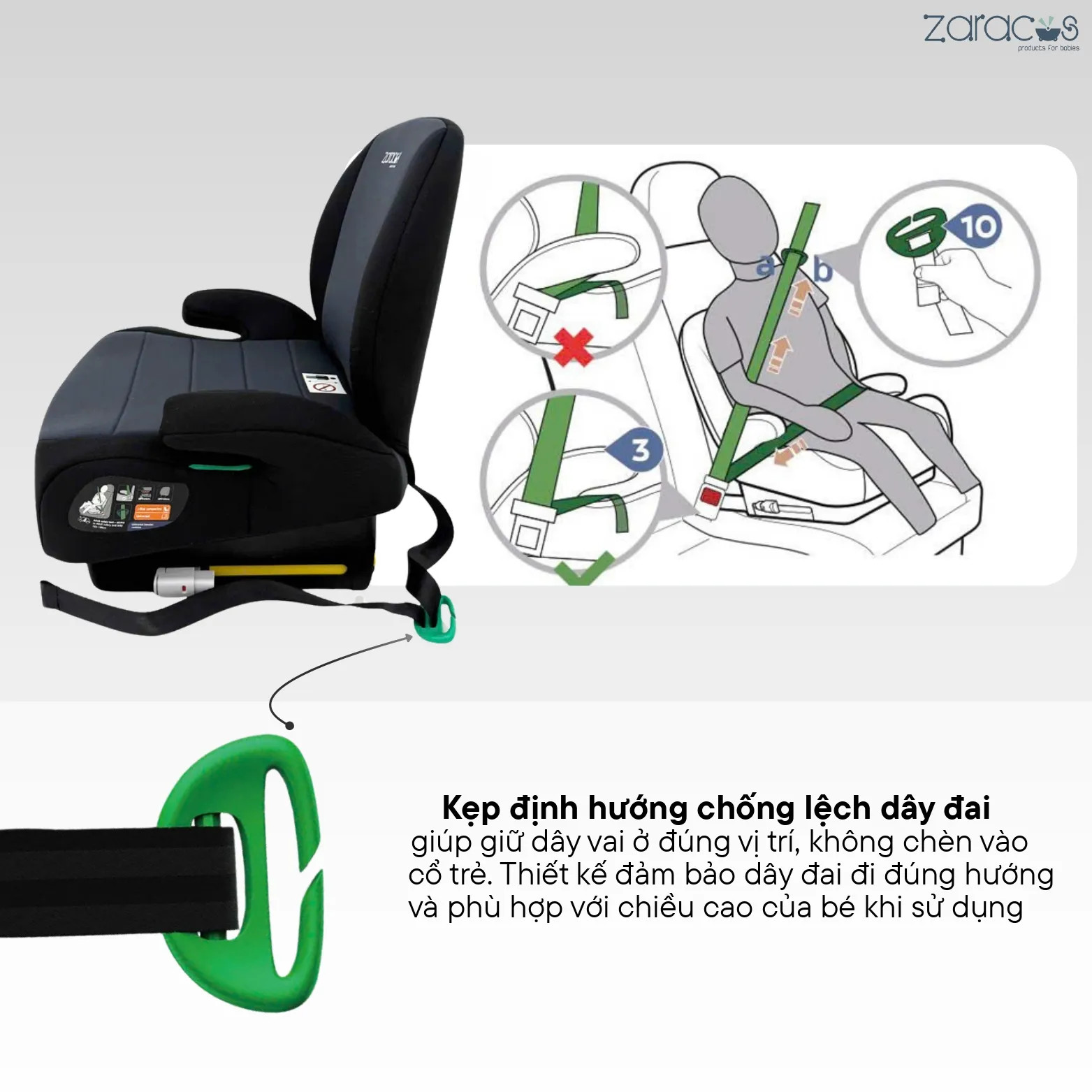 Ghế booster giúp nâng chiều cao của trẻ để sử dụng dây đai an toàn xe hơi đúng cách