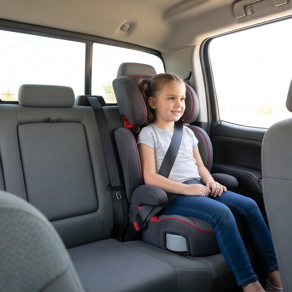 Bé lớn sử dụng đệm an toàn trẻ em trên ô tô Toyota Hilux giúp dây đai đi đúng vị trí