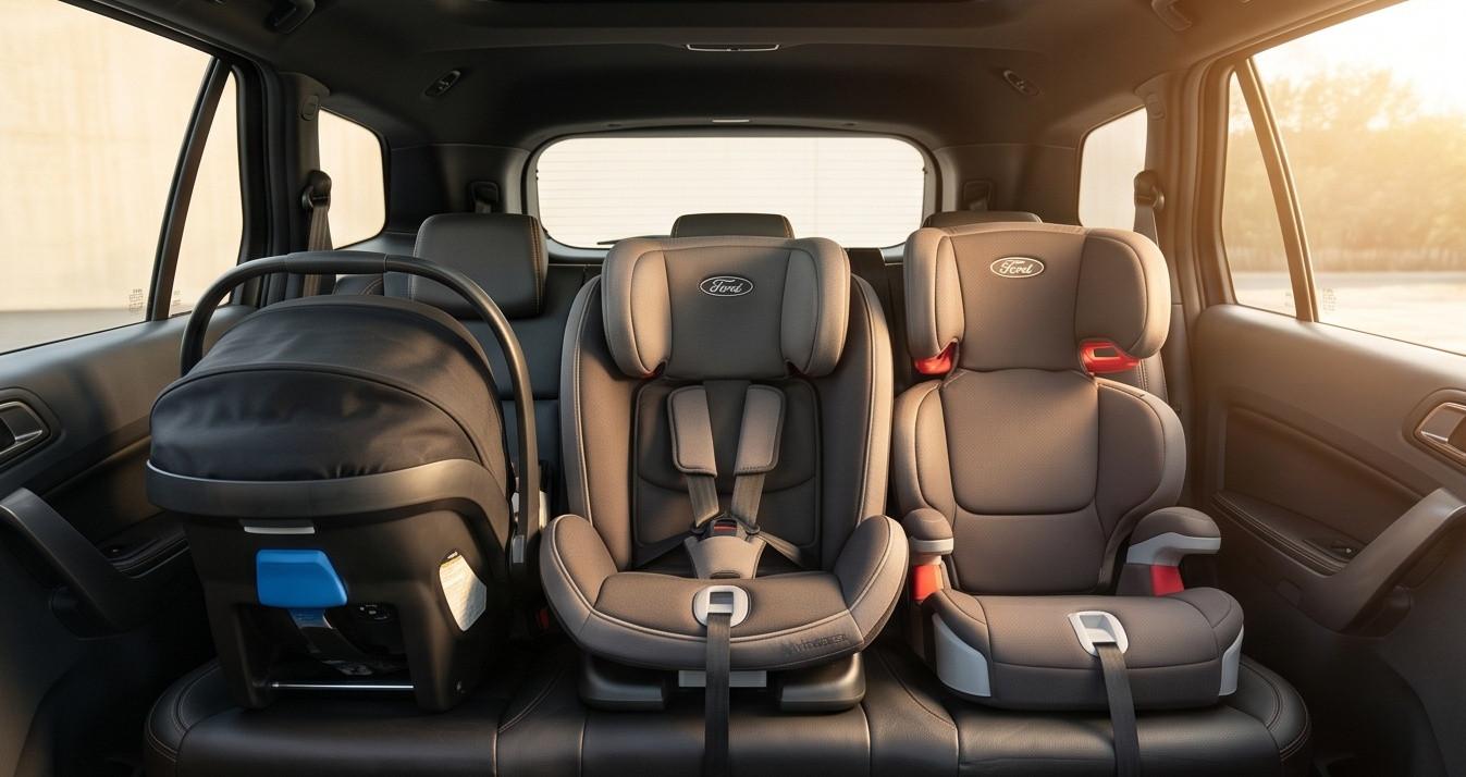Lắp đặt đồng thời 3 chiếc ghế an toàn trẻ em trên hàng ghế thứ hai của xe Ford Everest