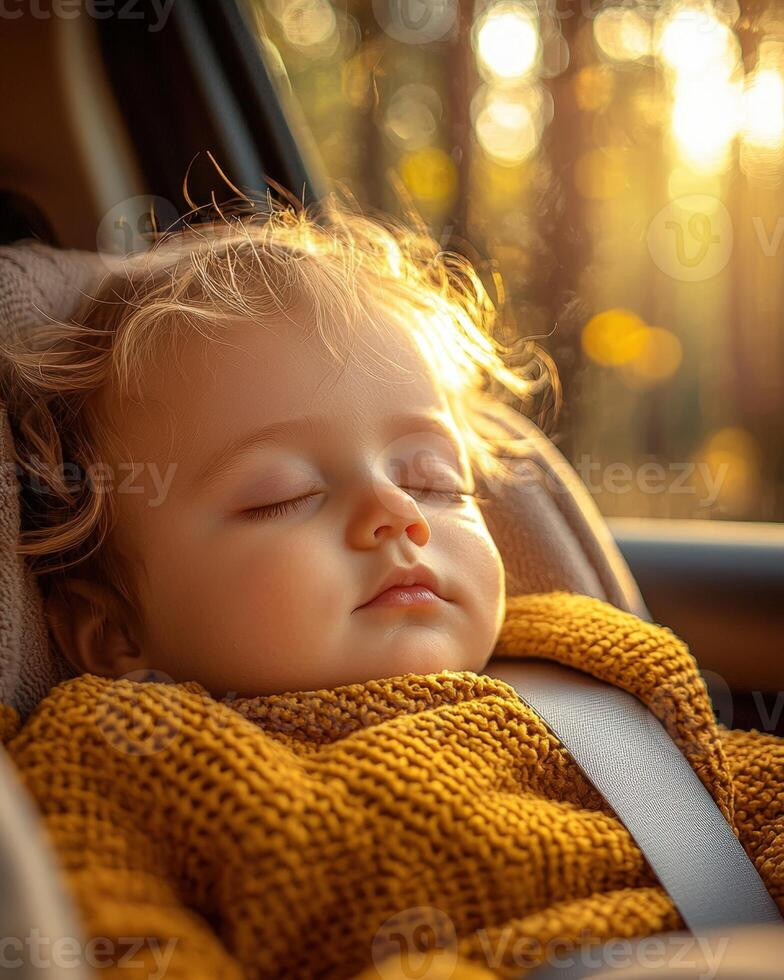 Bé yêu ngủ ngon trên ghế an toàn trẻ em trên ô tô khi tắc đường