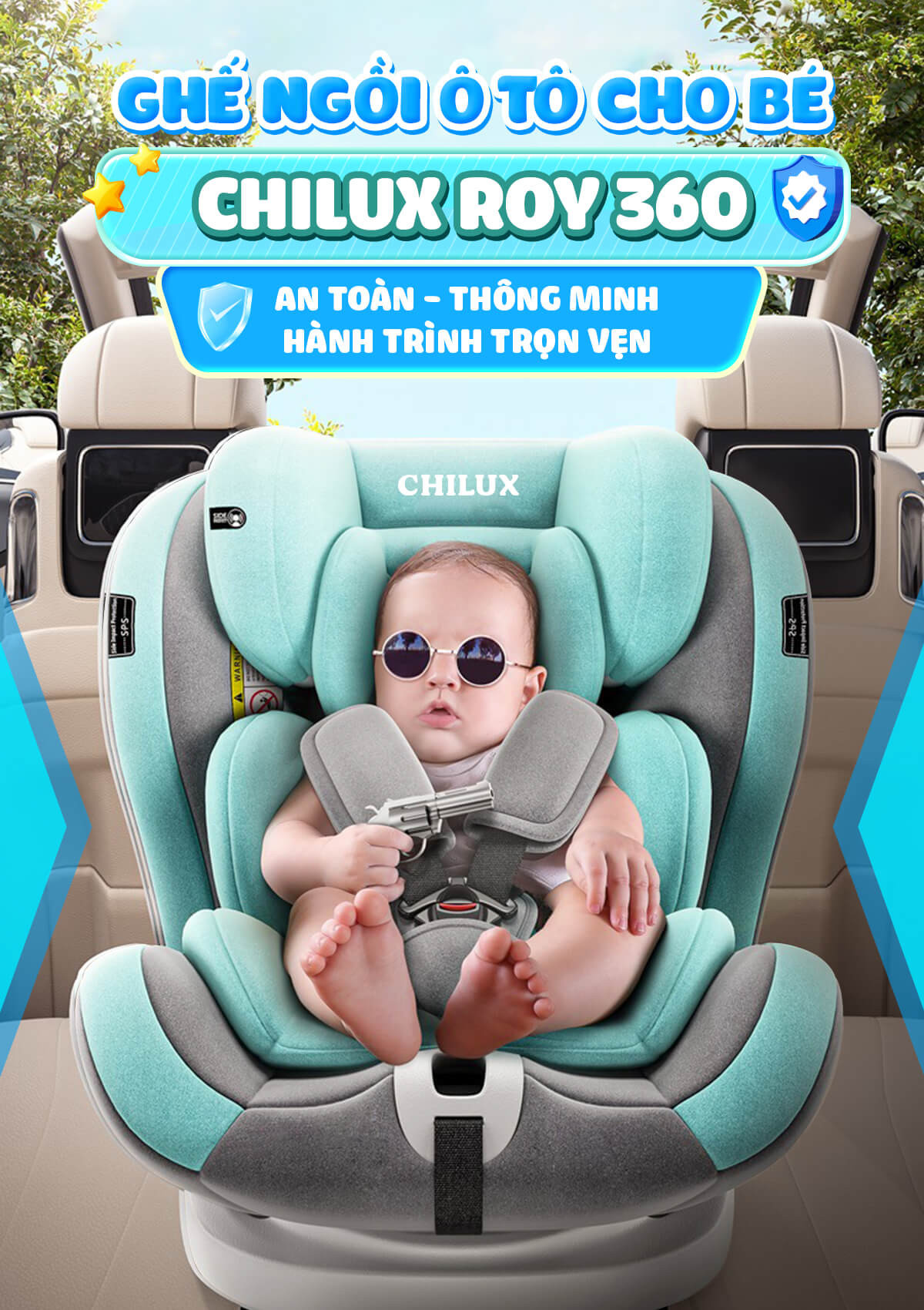 Ghế Chilux Roy 360 với tính năng xoay linh hoạt giúp cha mẹ dễ dàng chăm sóc bé