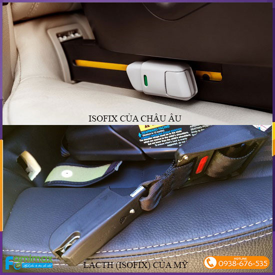Cận cảnh ngàm khóa sắt của ghế an toàn trẻ em tương thích với hệ thống ISOFIX