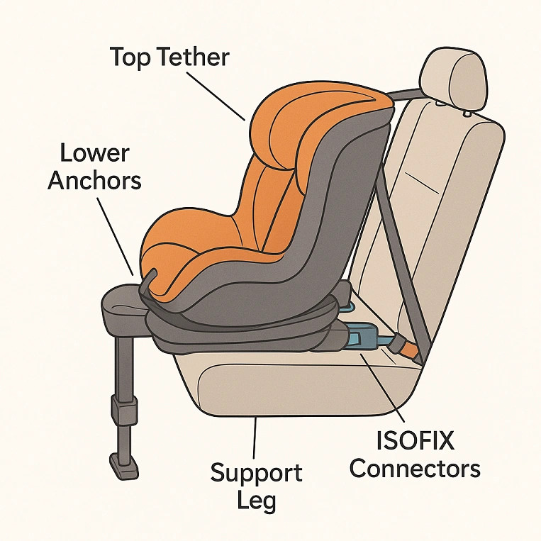 Cấu tạo cơ bản của hệ thống ISOFIX trên ghế ngồi trẻ em
