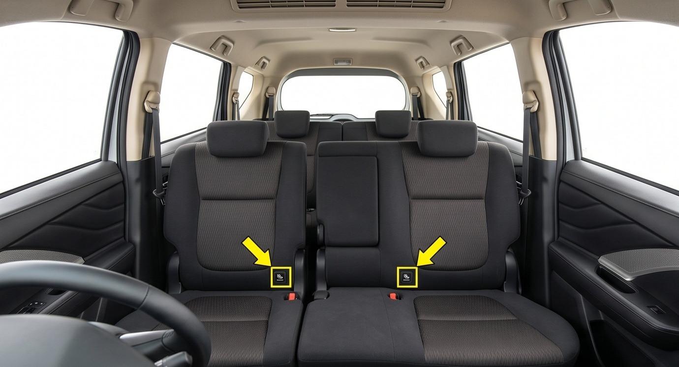 Cấu trúc hàng ghế sau của Xpander với vị trí chốt ISOFIX và không gian lắp ghế an toàn trẻ em