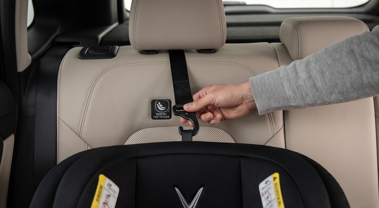 Cách lắp dây Top Tether cho ghế an toàn trẻ em trên ô tô VinFast VF8 chuẩn xác