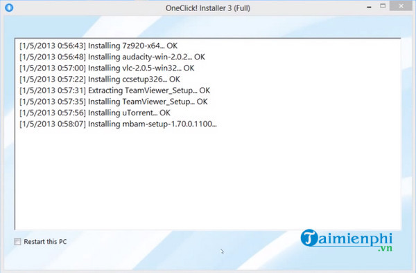 Giao diện chính của phần mềm OneClick Installer hỗ trợ cài đặt tự động