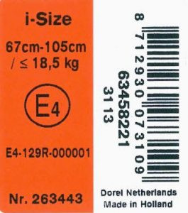 Nhãn chứng nhận tiêu chuẩn ECE R129 i-Size trên ghế an toàn trẻ em
