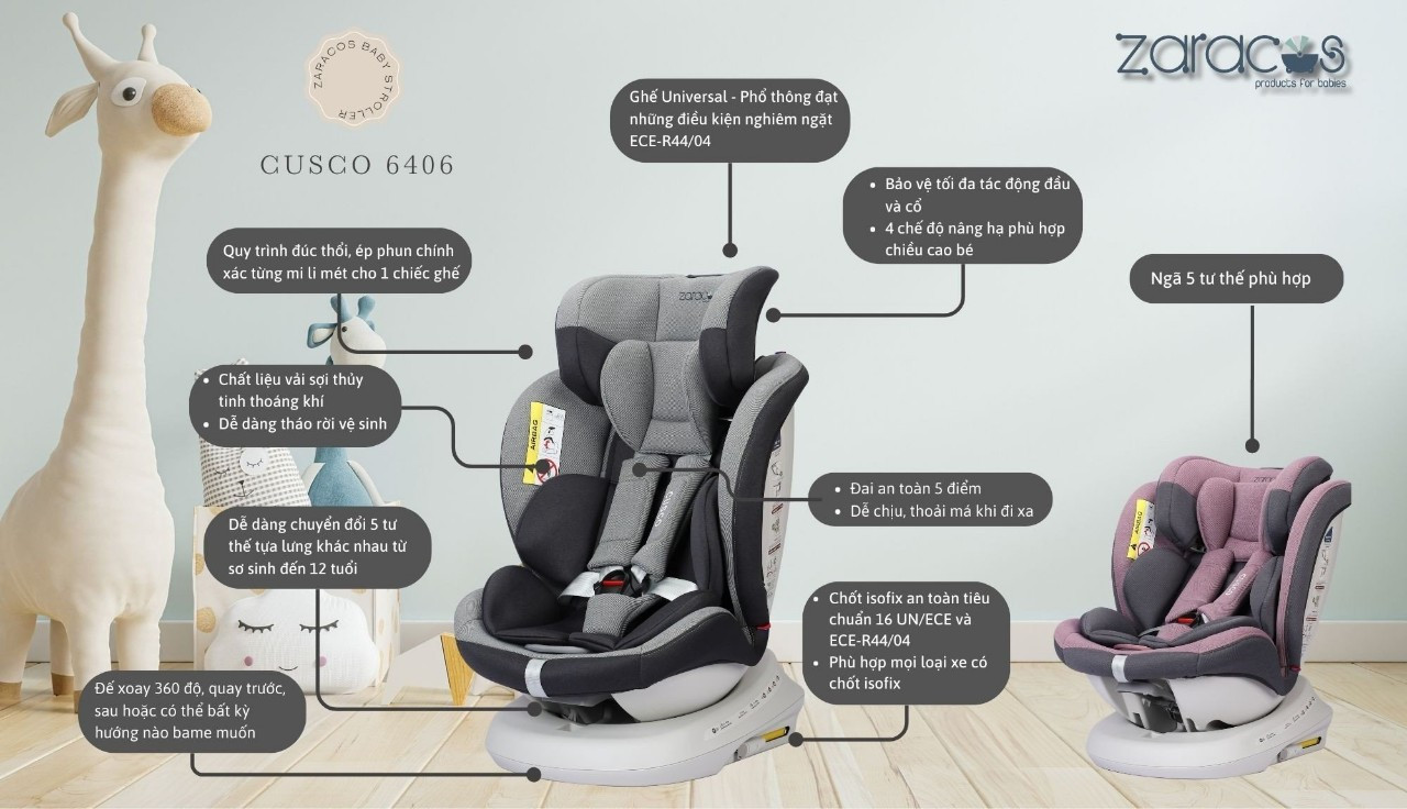 Thông số kỹ thuật và kích thước của ghế an toàn trẻ em Cusco 6406