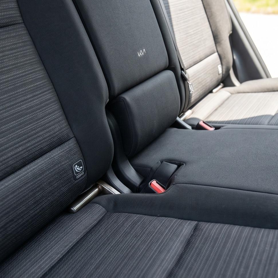 Vị trí chốt ISOFIX trên hàng ghế thứ hai xe Kia Carens giúp lắp đặt ghế an toàn trẻ em